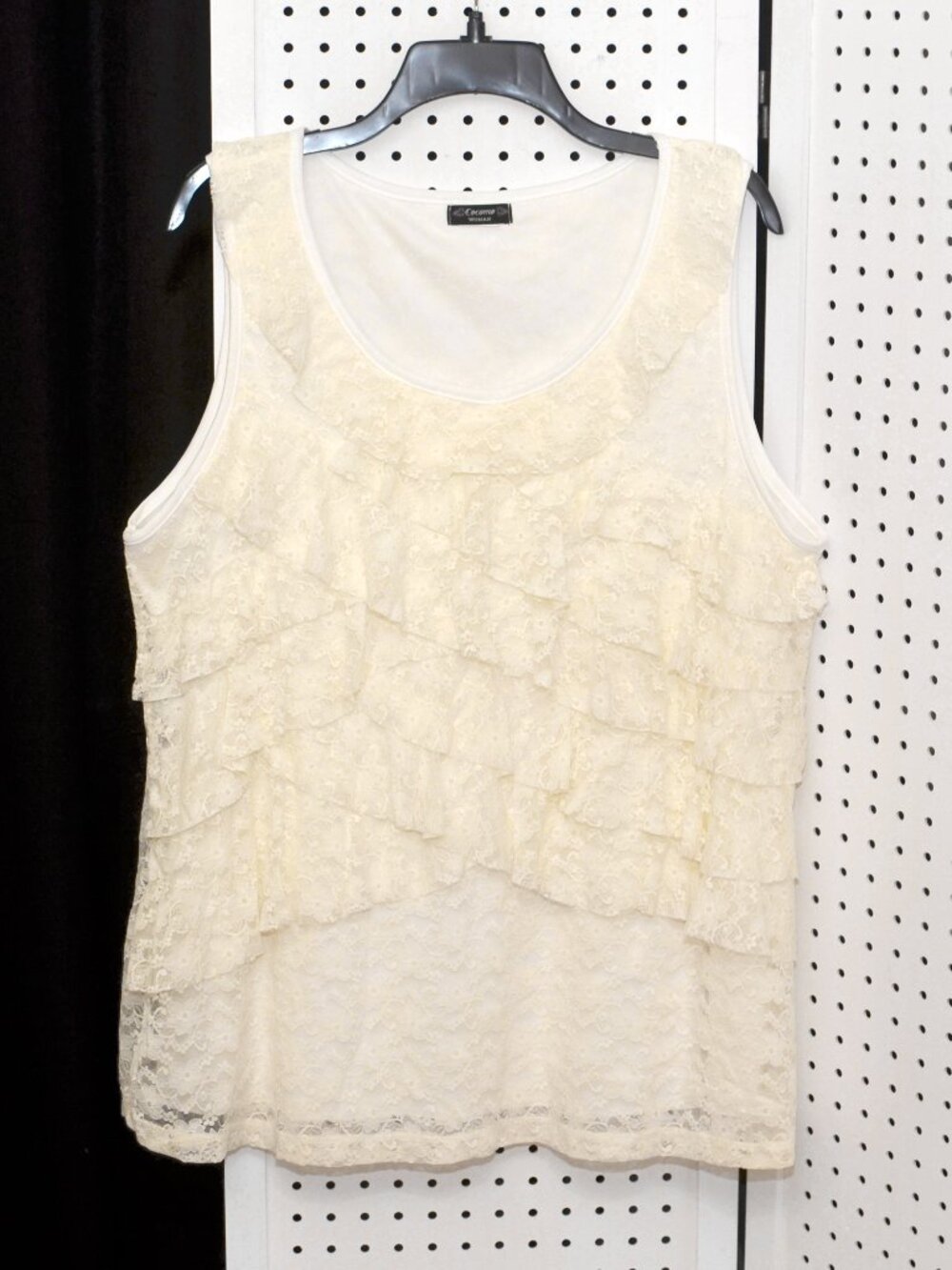Plus Size Cocomo Woman 1X Romantic Ivory Tiered Lace Ruffle Scoop Neck Tank Top